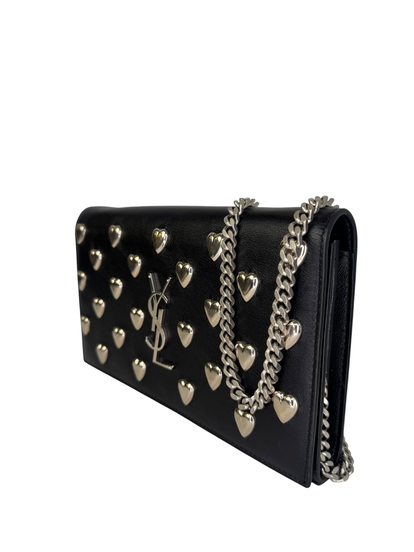 Saint Laurent Black Calfskin Heart Studded Crossbody T8388