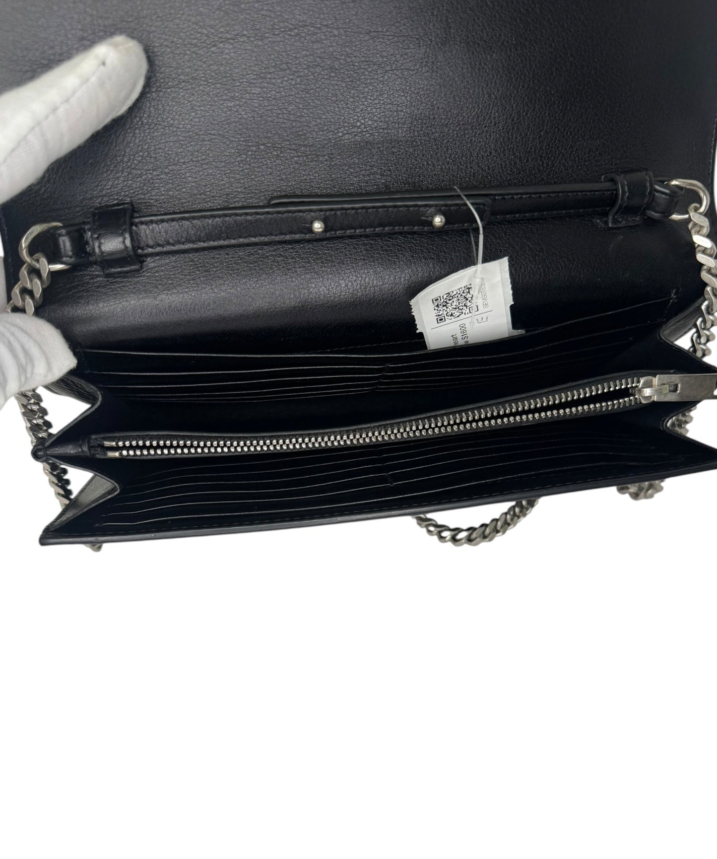 Saint Laurent Black Calfskin Heart Studded Crossbody T8388