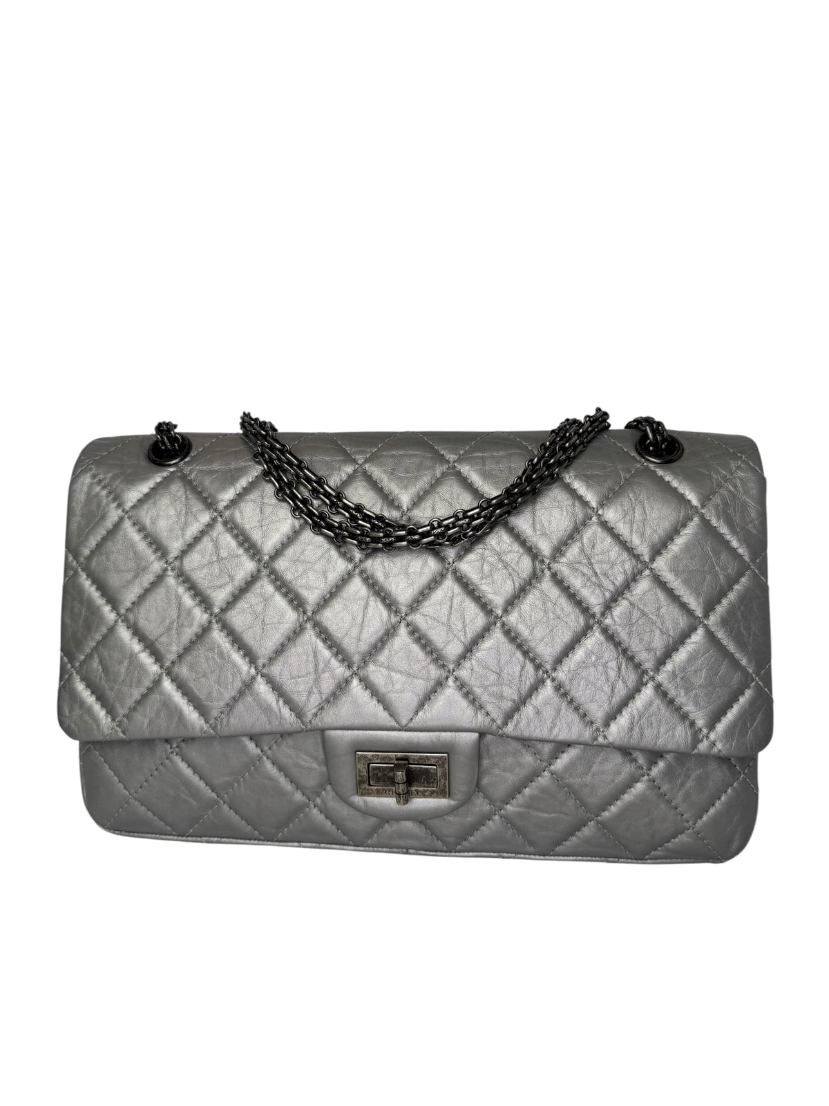 Chanel 2.55 Reissue Flap Bag Metallic Silver Aged Calfskin T8365