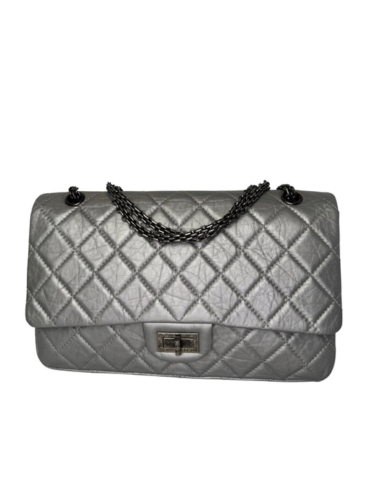 Chanel 2.55 Reissue Flap Bag Metallic Silver Aged Calfskin T8365