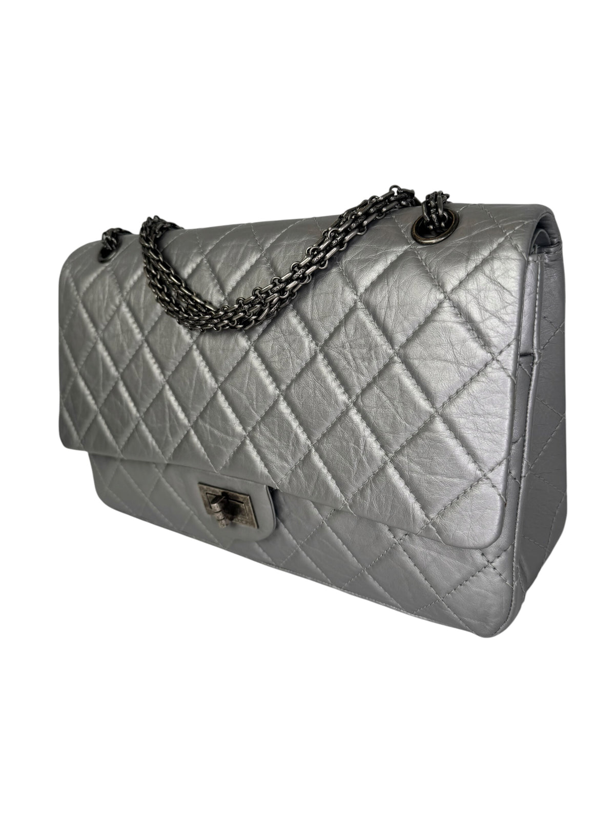 Chanel 2.55 Reissue Flap Bag Metallic Silver Aged Calfskin T8365