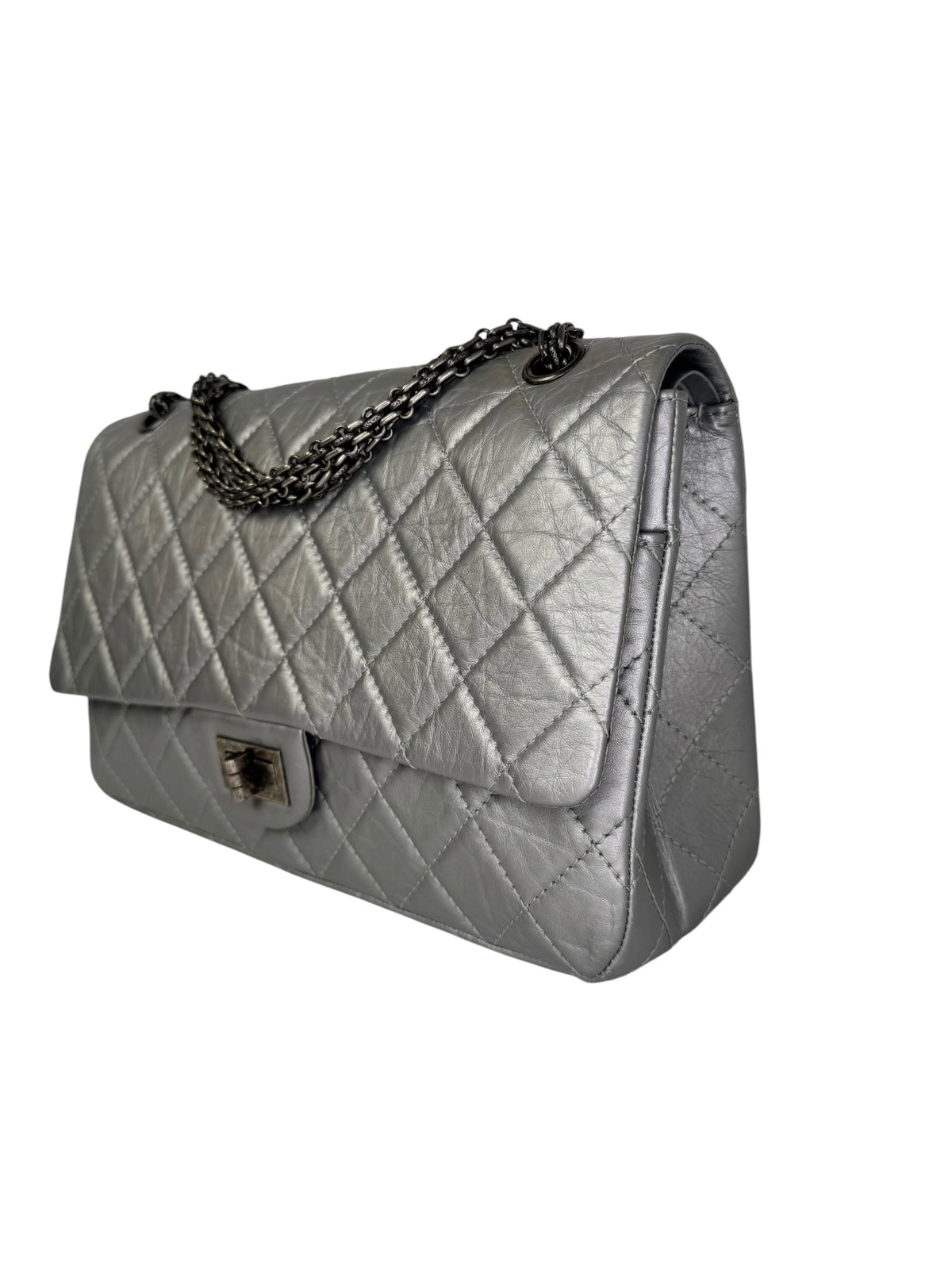 Chanel 2.55 Reissue Flap Bag Metallic Silver Aged Calfskin T8365