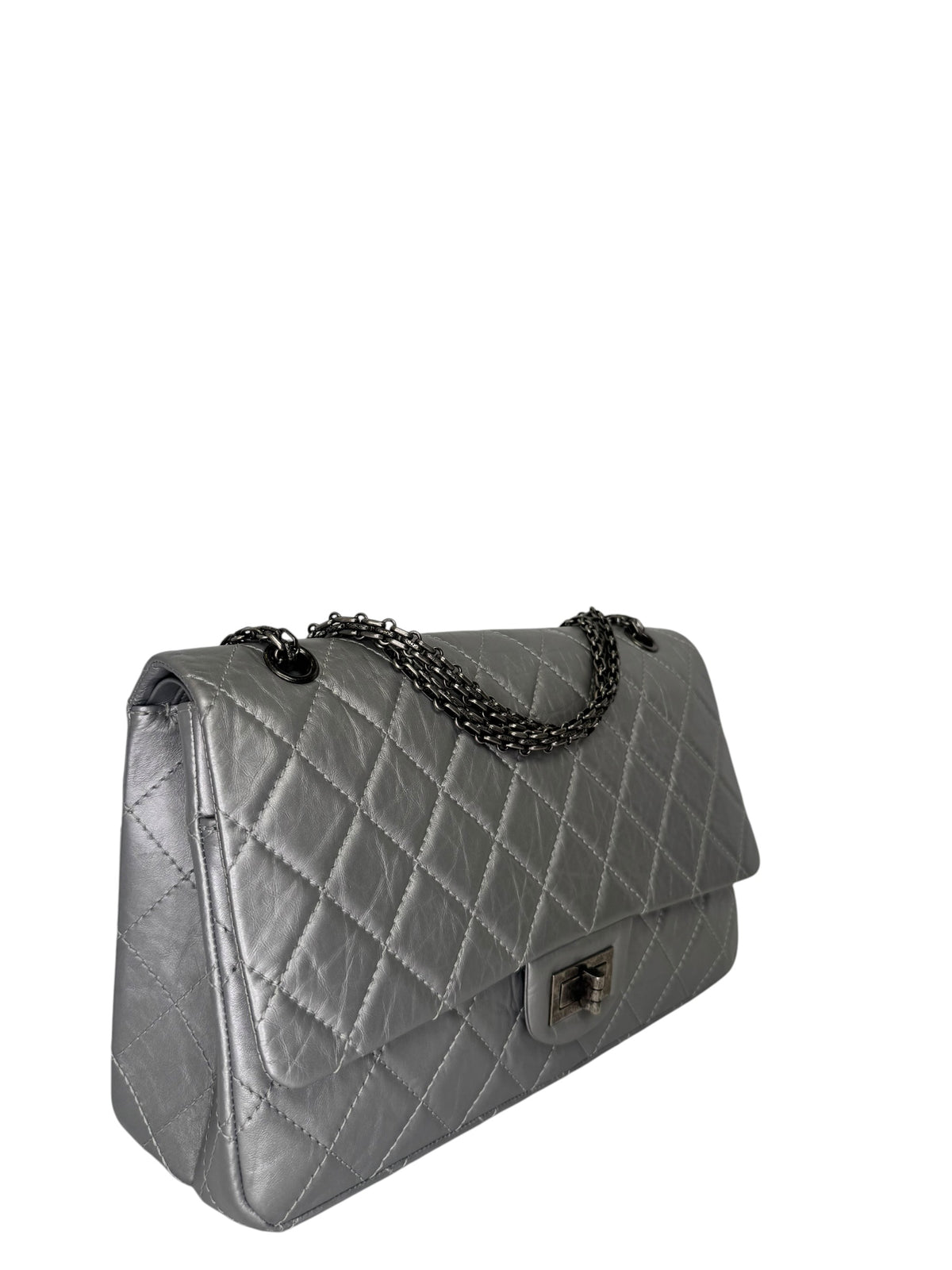 Chanel 2.55 Reissue Flap Bag Metallic Silver Aged Calfskin T8365