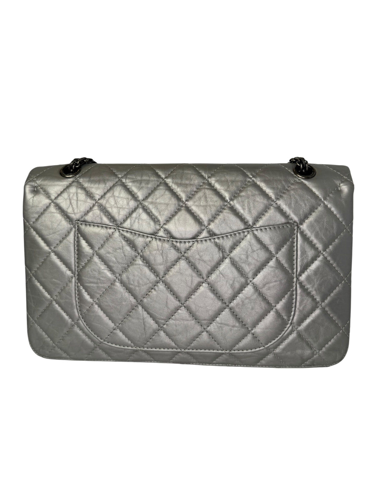 Chanel 2.55 Reissue Flap Bag Metallic Silver Aged Calfskin T8365