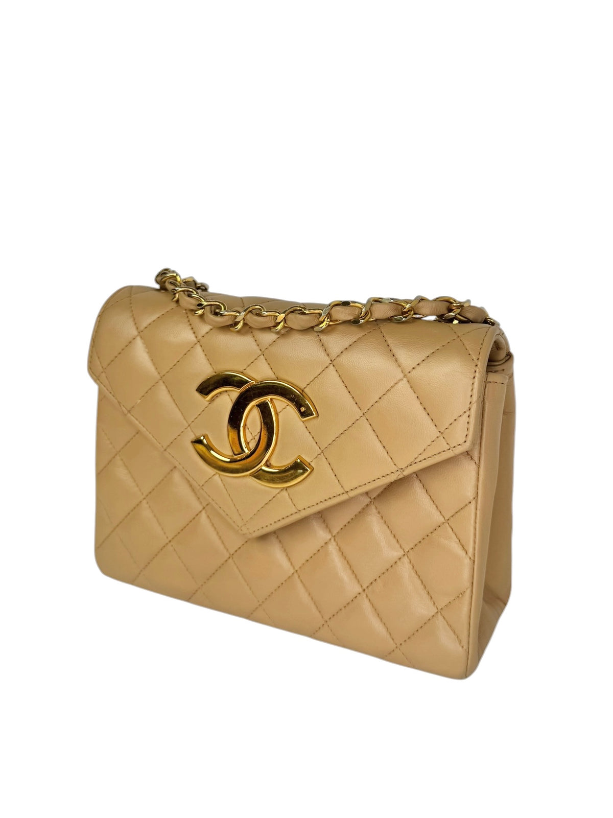 Chanel Small Square Quilted Beige Envelope Flap GHW T8349
