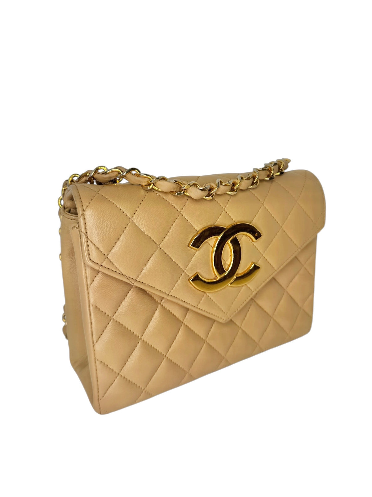 Chanel Small Square Quilted Beige Envelope Flap GHW T8349