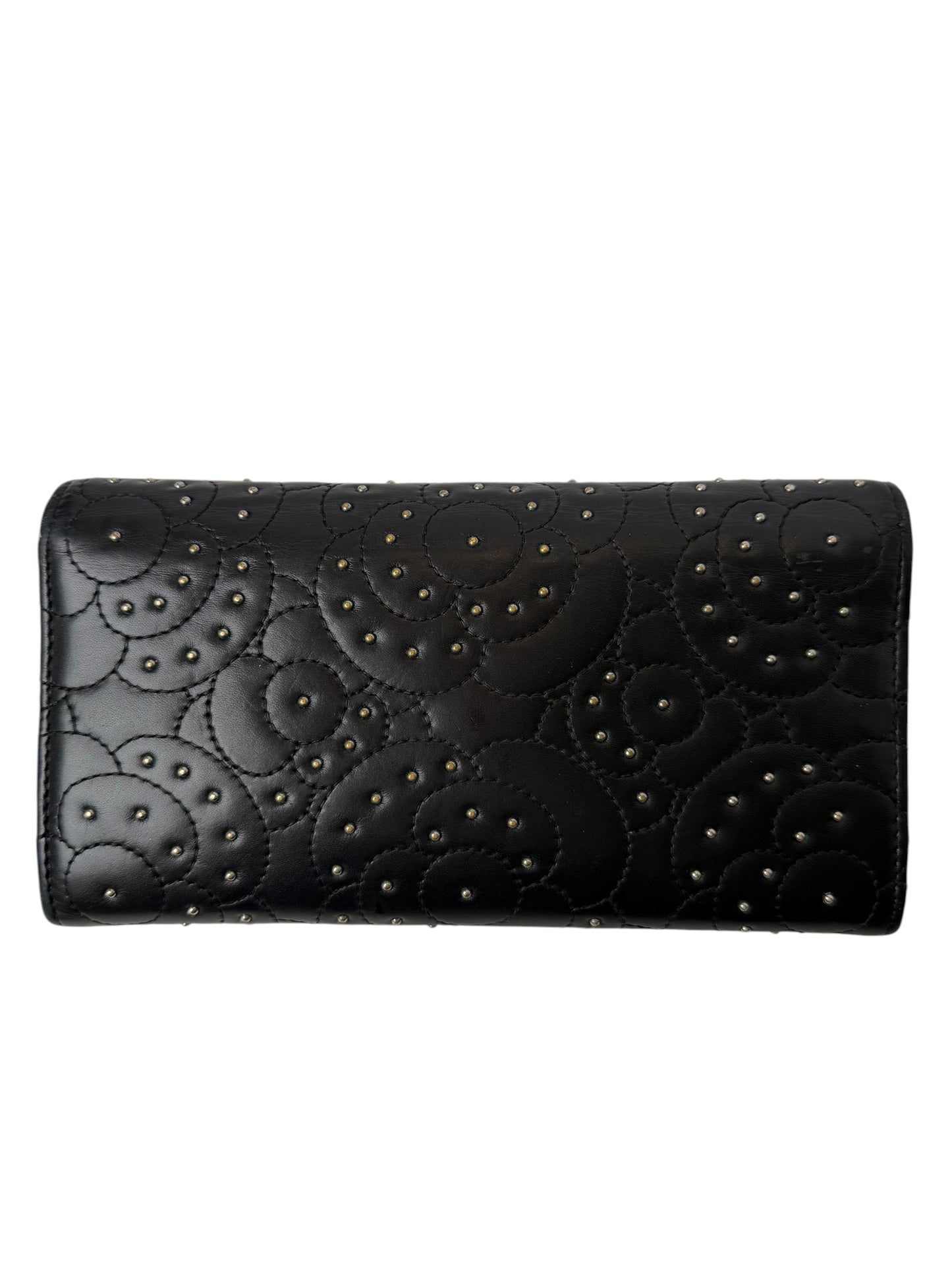 Chanel studded camellia black flap calf skin wallet T6553