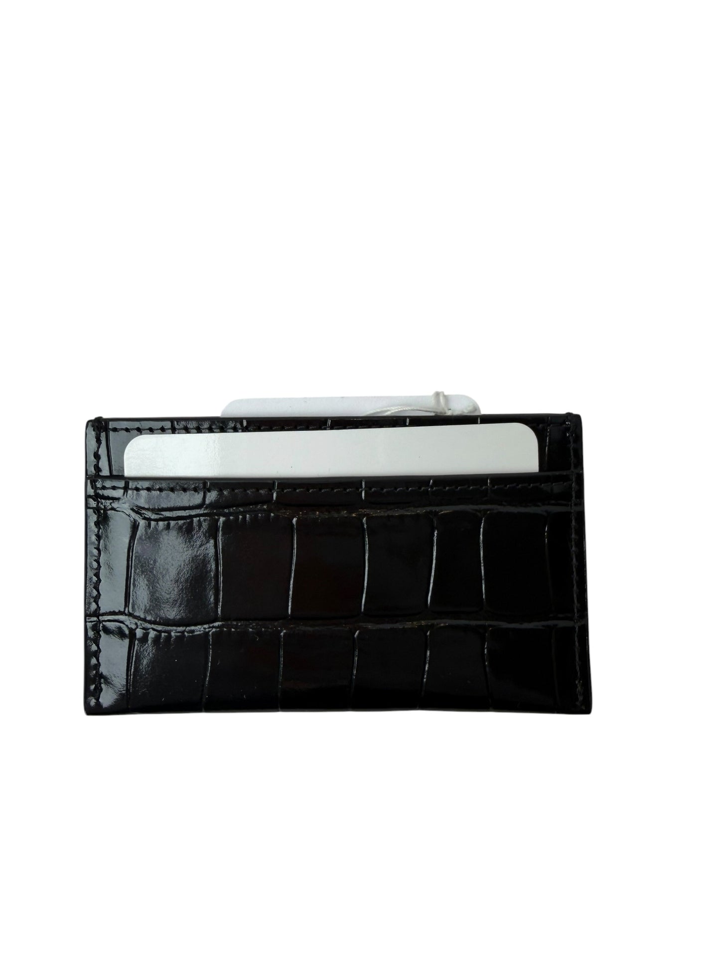 Chanel black crocodile embossed card case brand new T8275