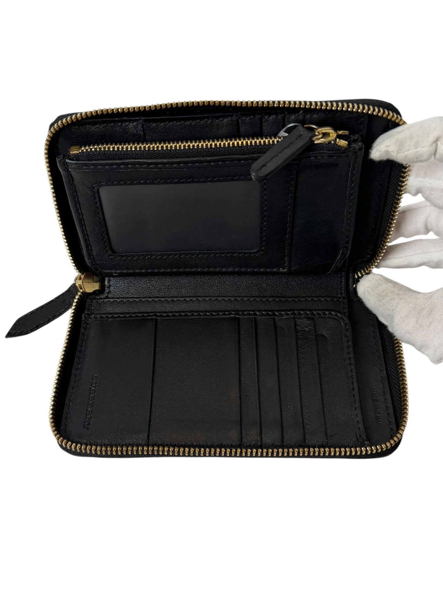 Burberry check black trim zip around wallet T7494