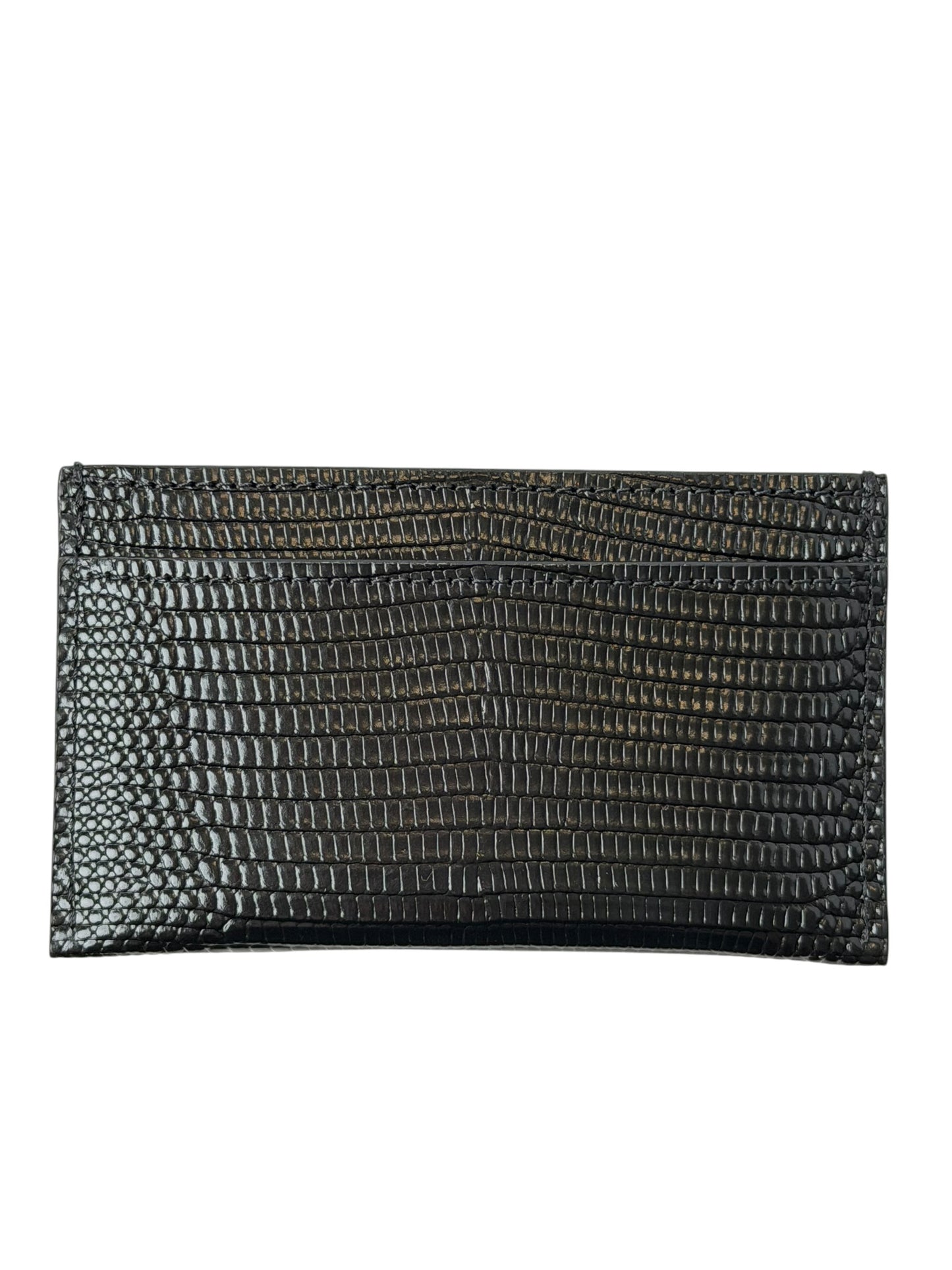 Chanel lizard black gold hardware card case new in box T7896