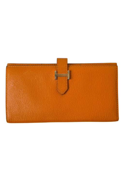 Hermes Bearn wallet orange palladium hardware T7544