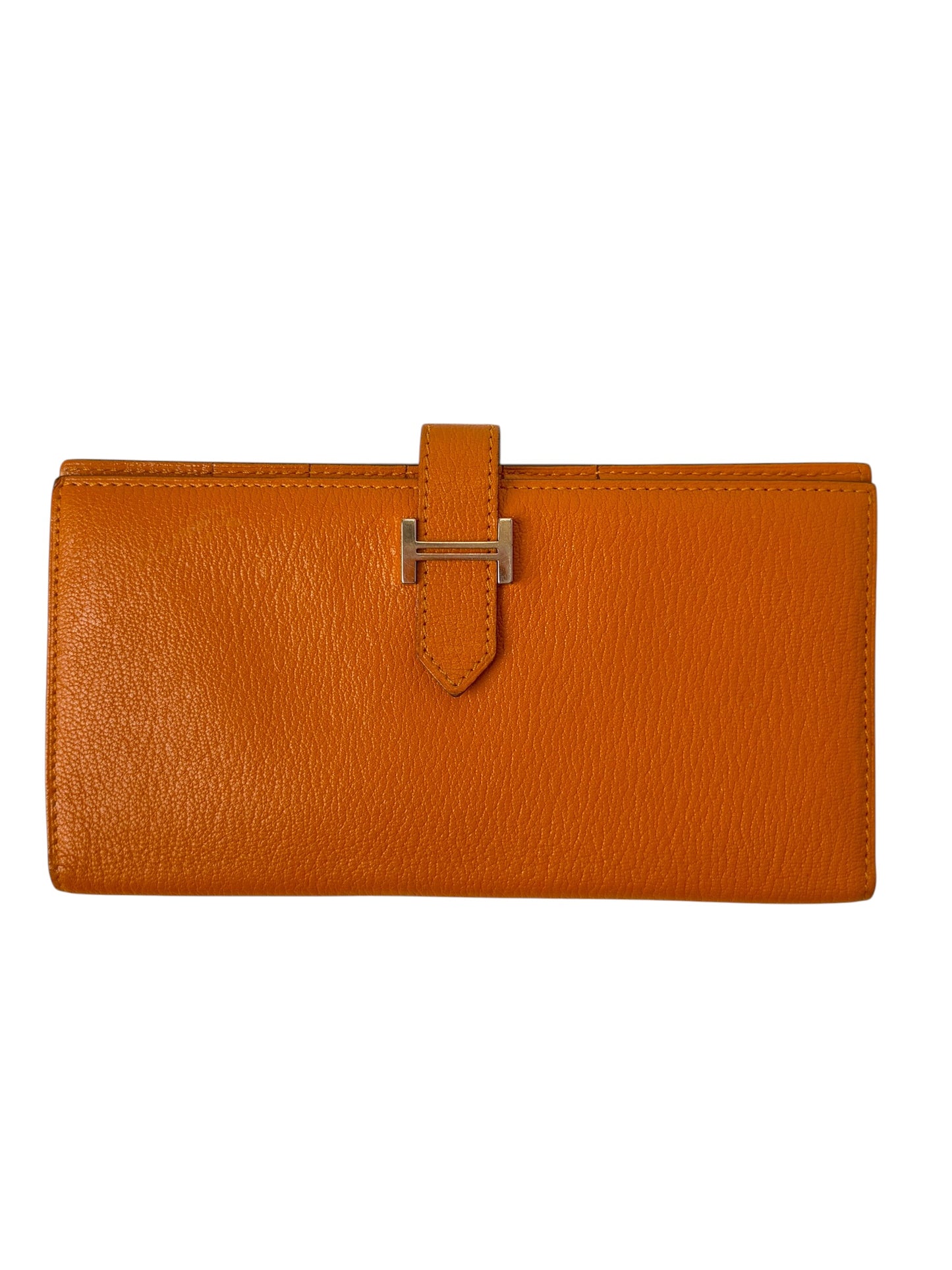 Hermes Bearn wallet orange palladium hardware T7544