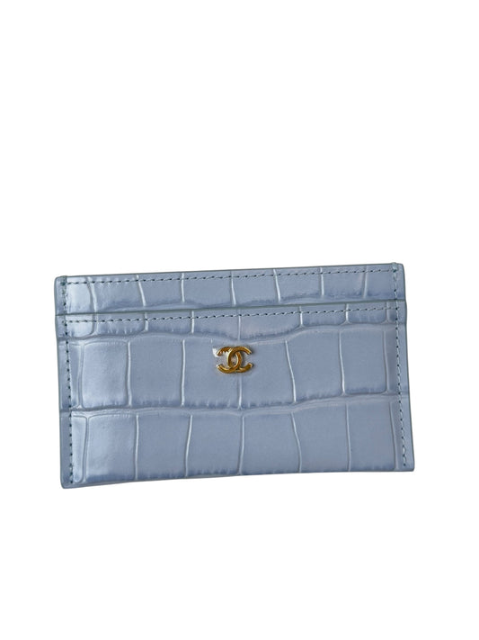 Chanel new in box baby blue crocodile print card case T8263