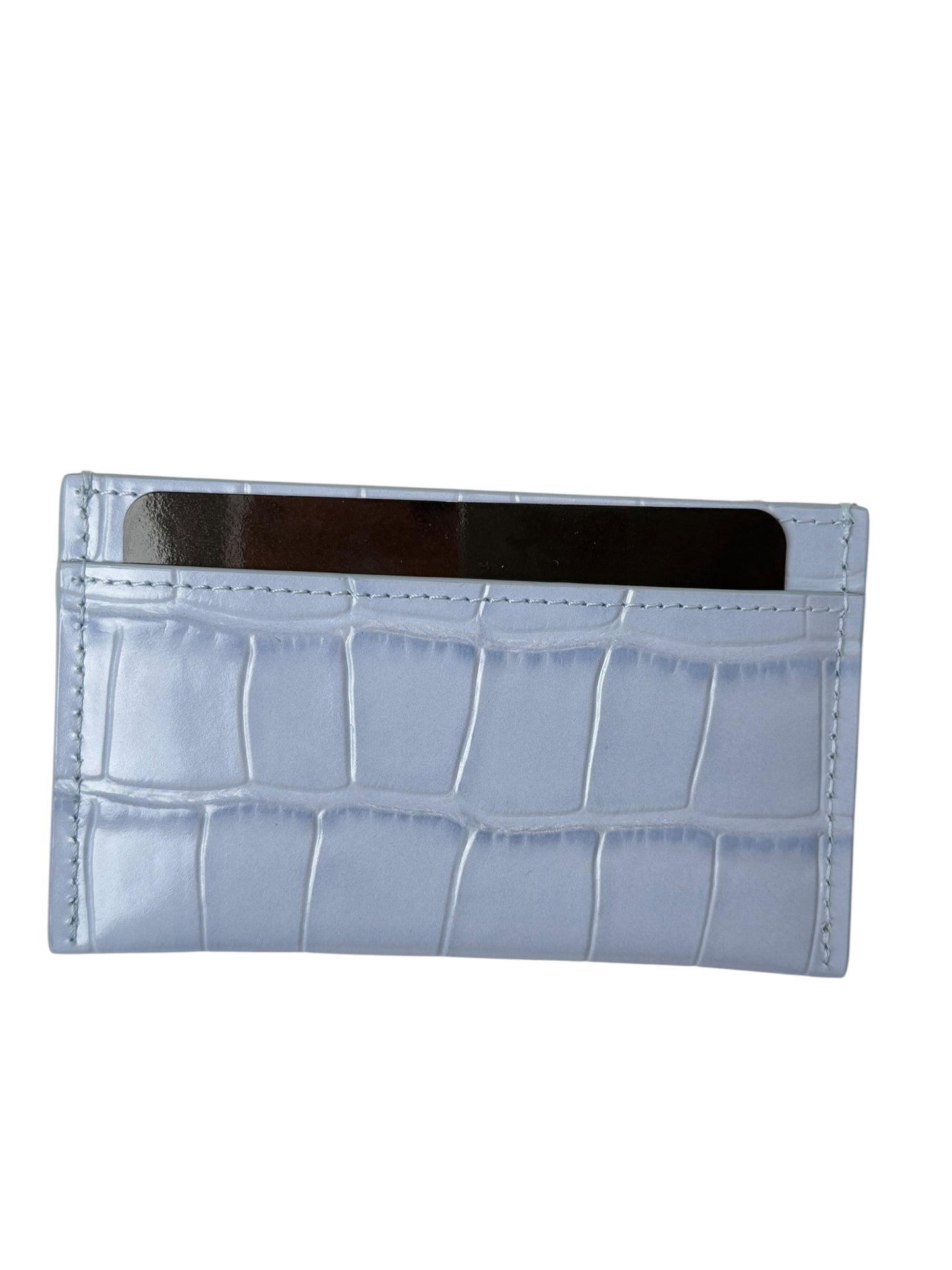 Chanel new in box baby blue crocodile print card case T8263