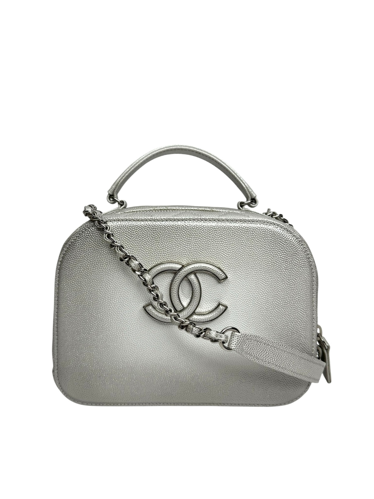 Chanel Metallic Caviar Small Coco Curve Vanity Bag Silver T9363