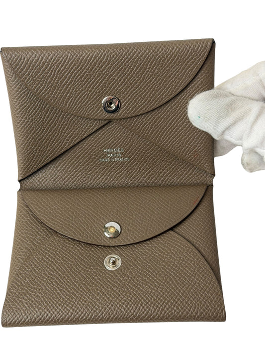 Hermes Calvi Pouch Wallet Etoupe T6575