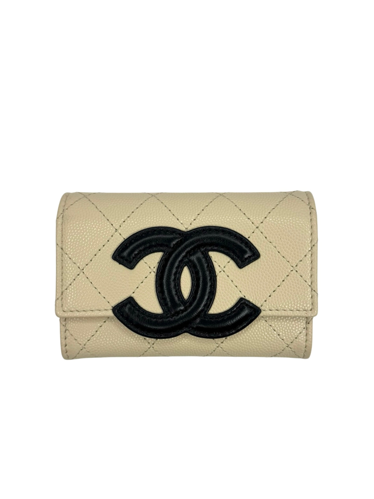 Chanel Beige Quilted Caviar Flap Card Holder T9376