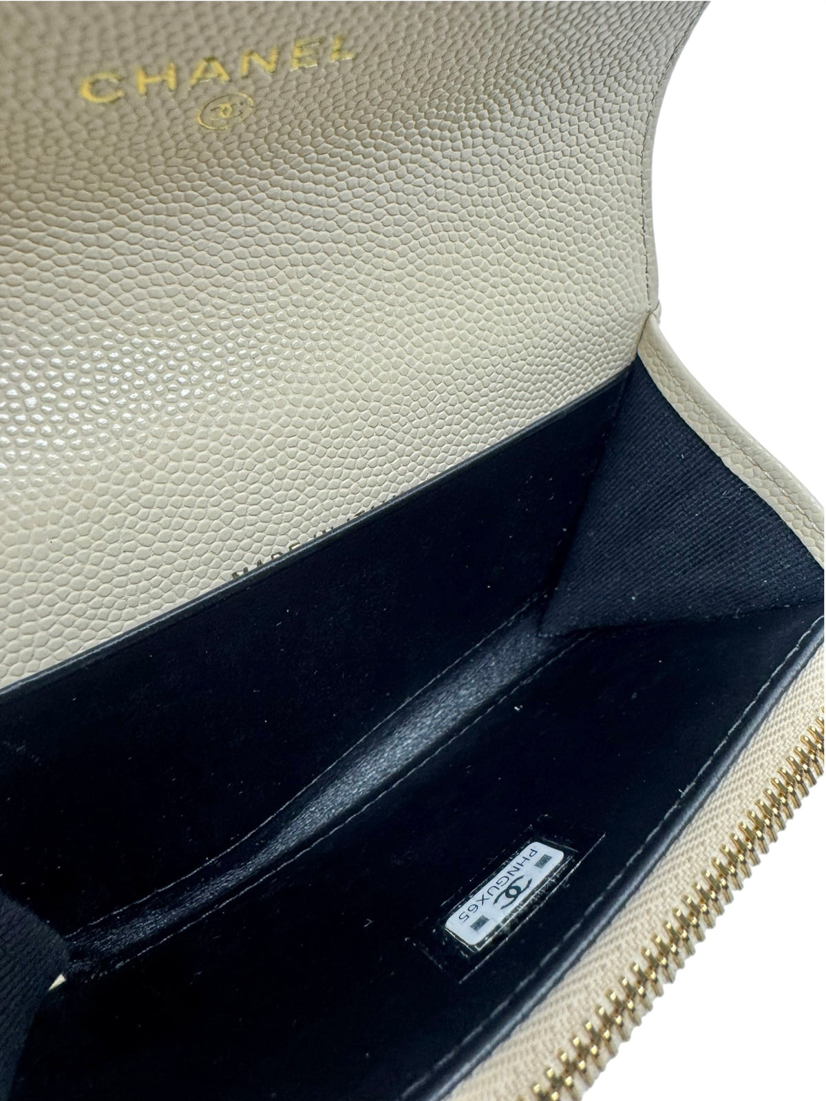 Chanel Beige Quilted Caviar Flap Card Holder T9376