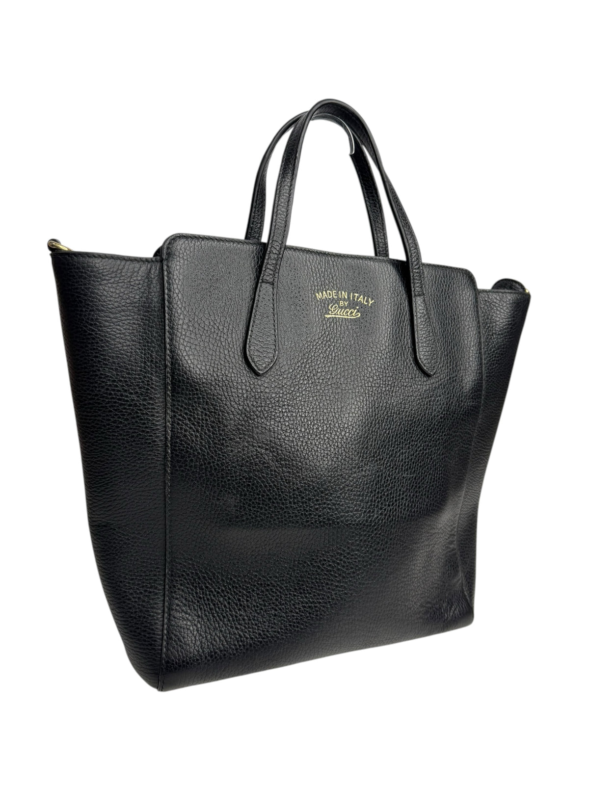 Gucci Black Leather Swing Tote T9296