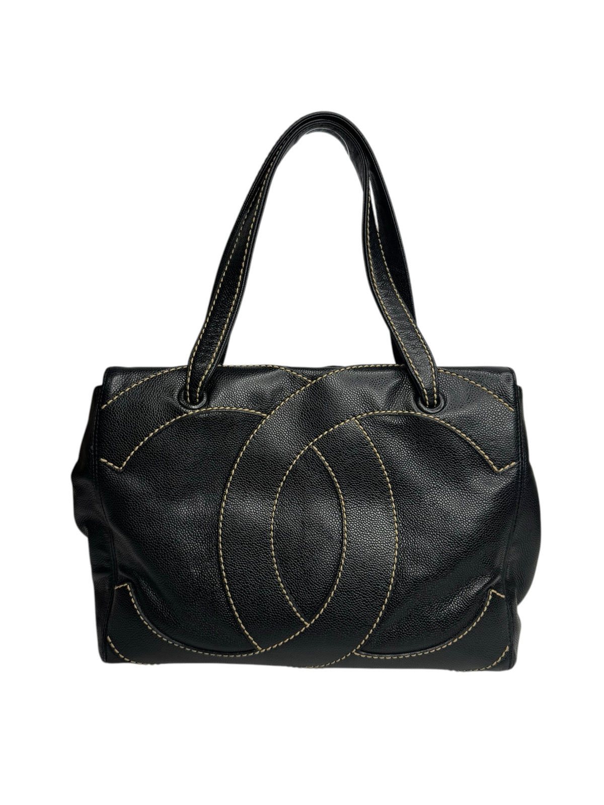 Chanel Black Caviar CC Stitched Medium Tote T9365