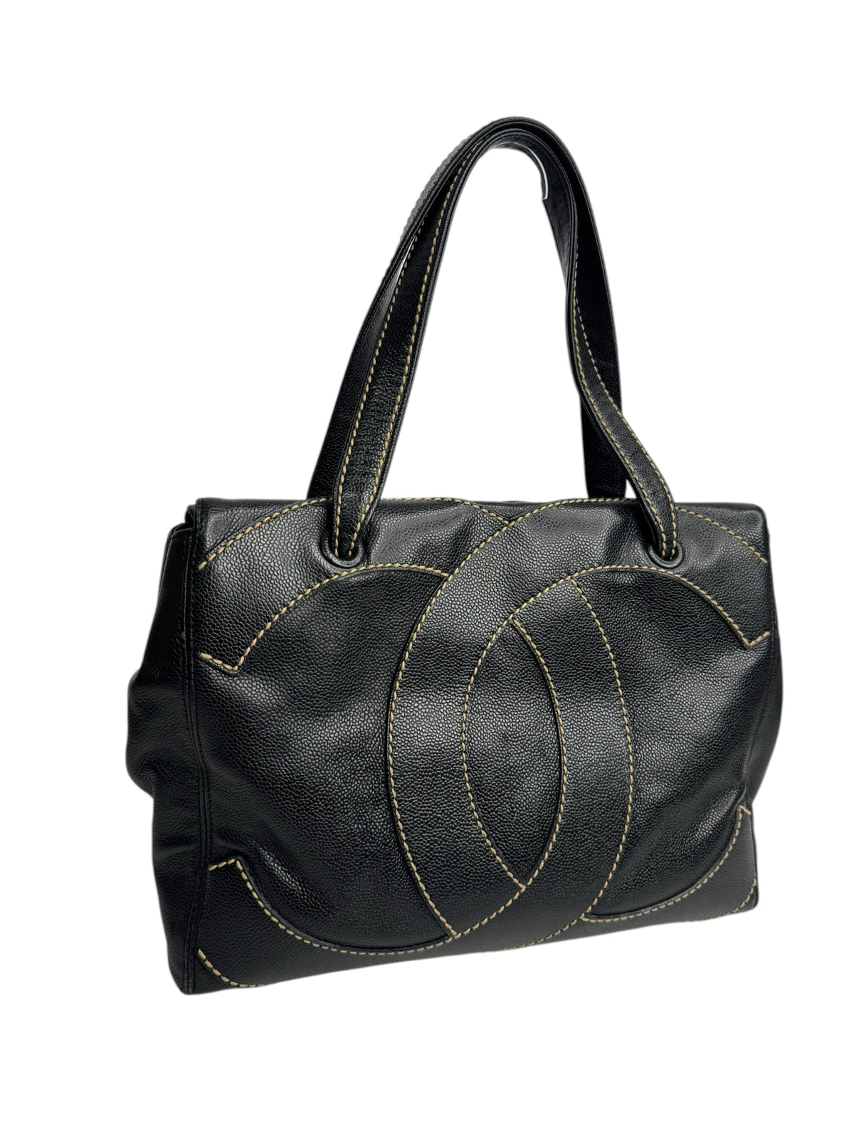 Chanel Black Caviar CC Stitched Medium Tote T9365