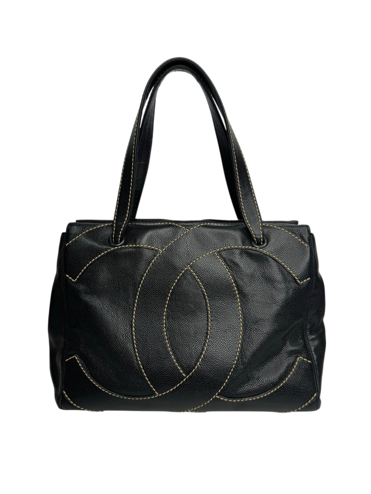 Chanel Black Caviar CC Stitched Medium Tote T9365