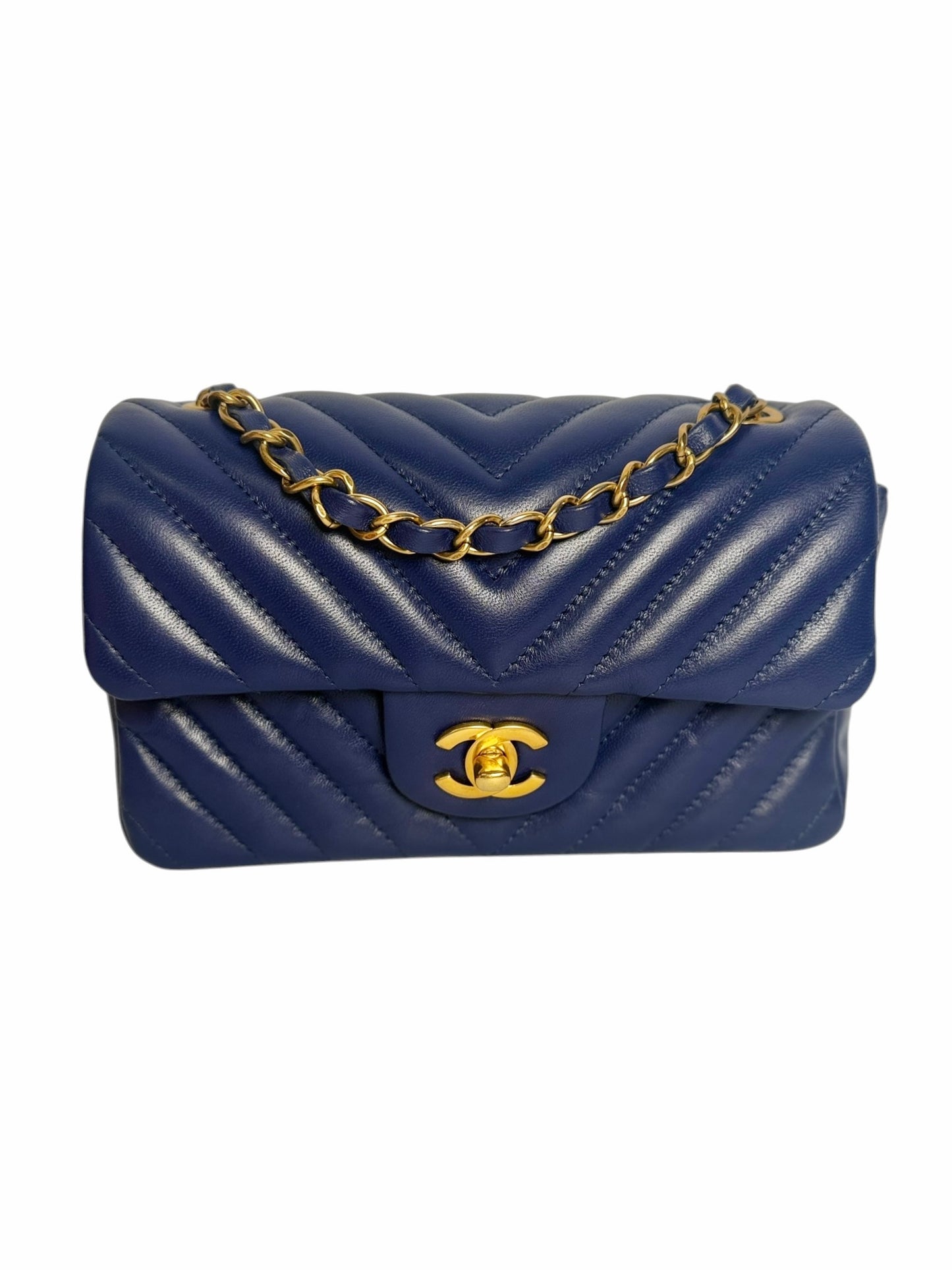 Chanel Mini Blue Chevron Classic Flap