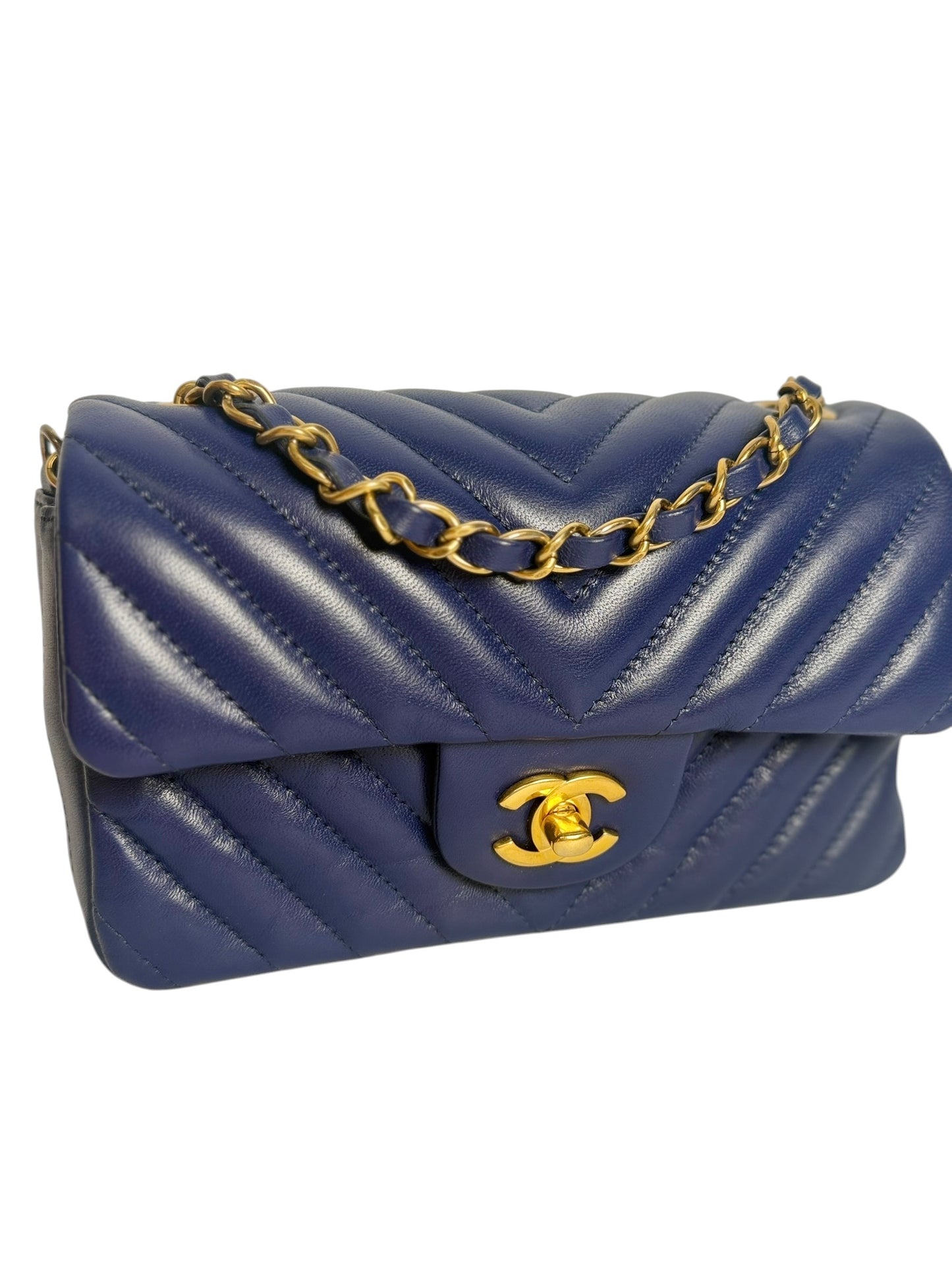 Chanel Mini Blue Chevron Classic Flap