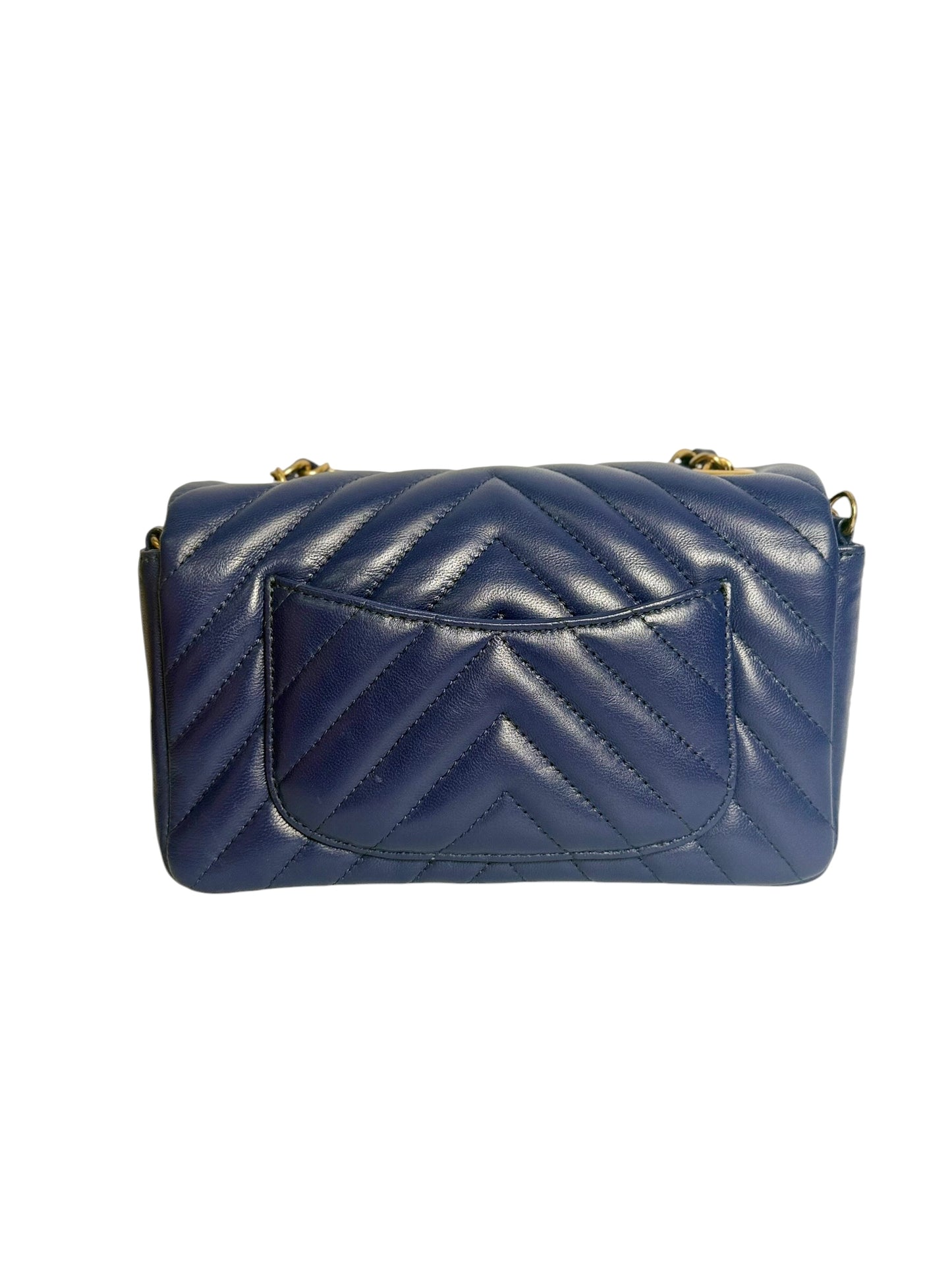 Chanel Mini Blue Chevron Classic Flap
