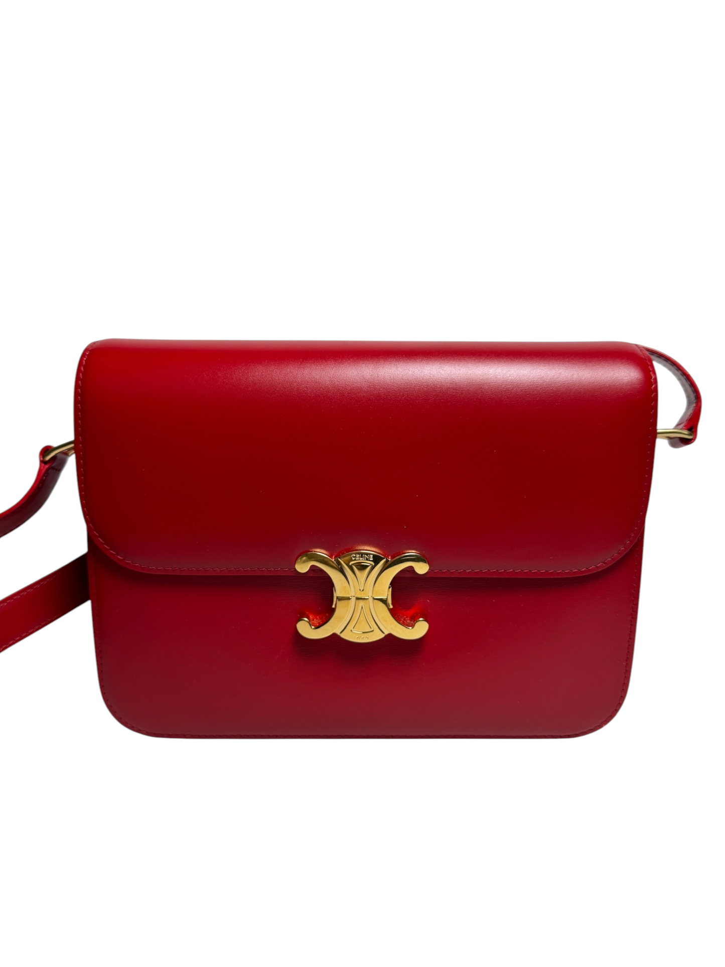 Celine Red Shiny Calfskin Medium Triomphe T8327