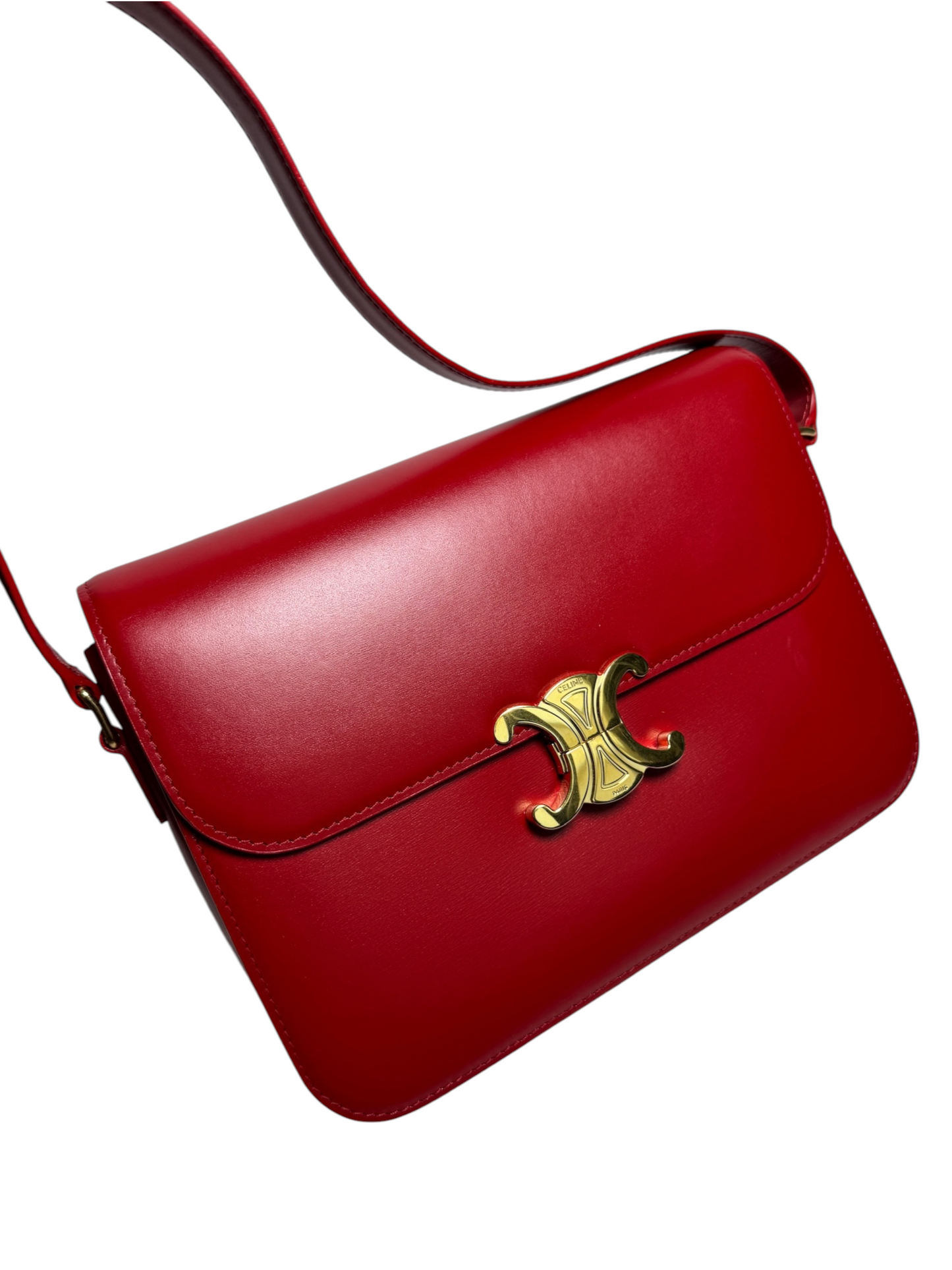 Celine Red Shiny Calfskin Medium Triomphe T8327
