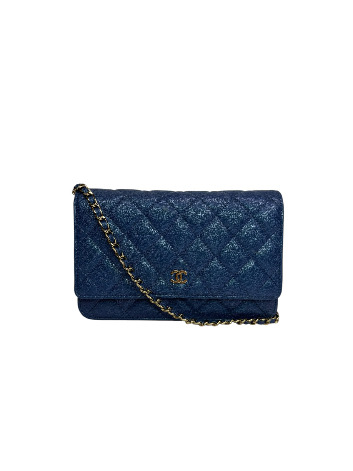 Chanel Blue Iridescent Caviar Wallet on Chain T9352