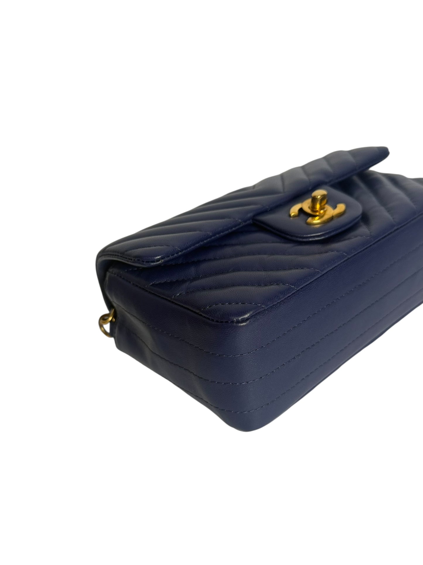 Chanel Mini Blue Chevron Classic Flap