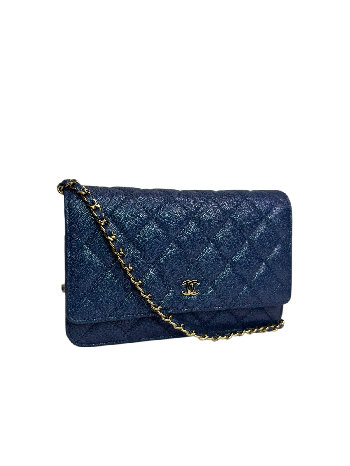 Chanel Blue Iridescent Caviar Wallet on Chain T9352