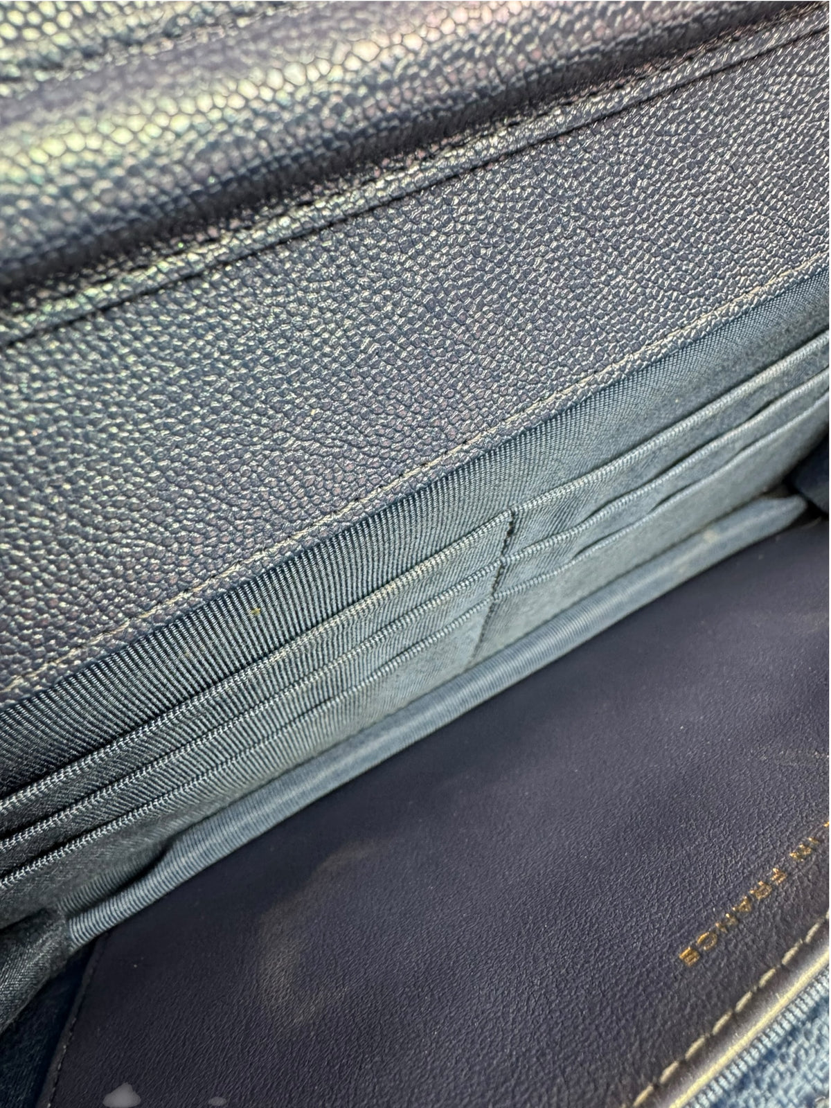 Chanel Blue Iridescent Caviar Wallet on Chain T9352