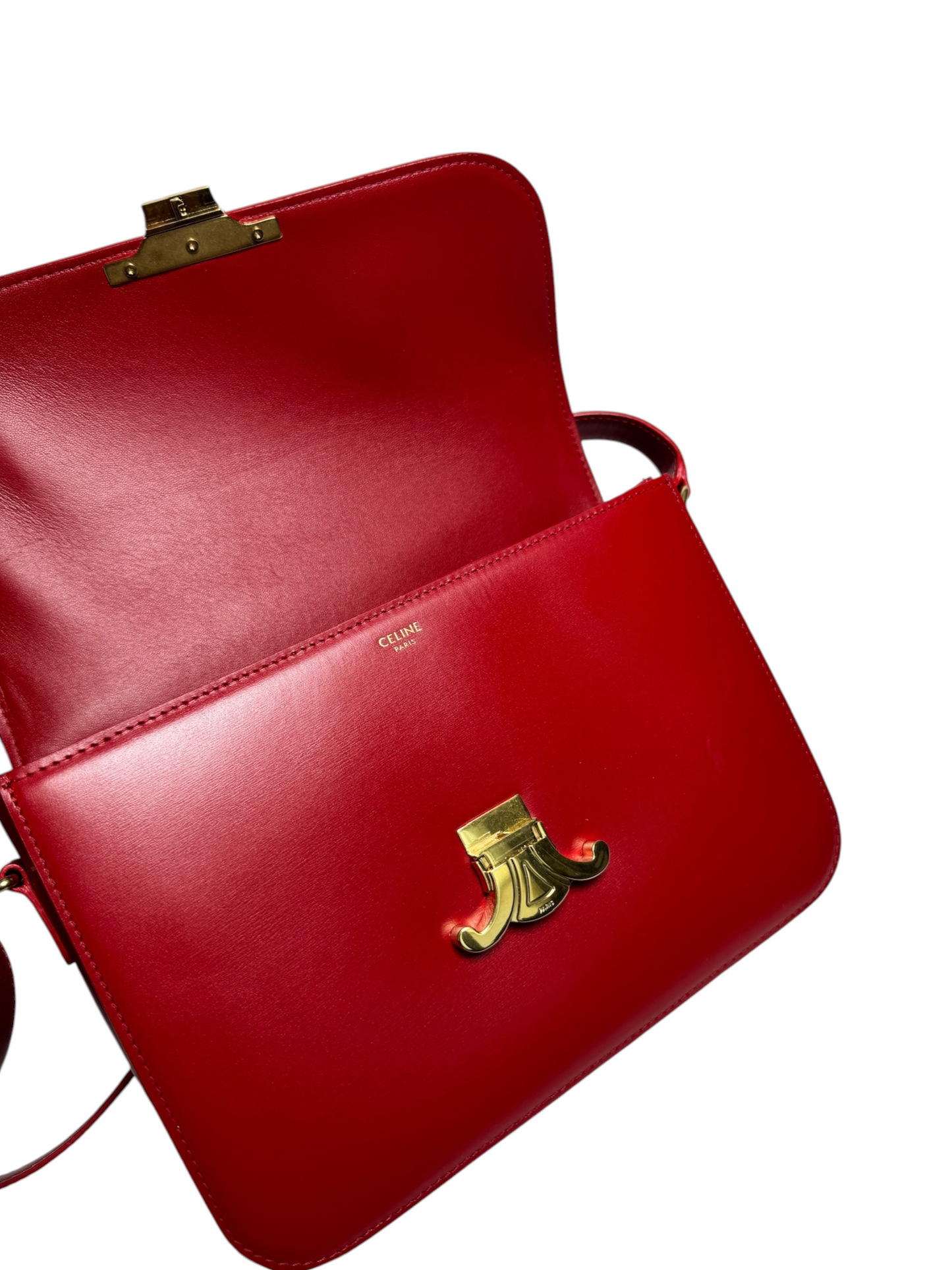 Celine Red Shiny Calfskin Medium Triomphe T8327