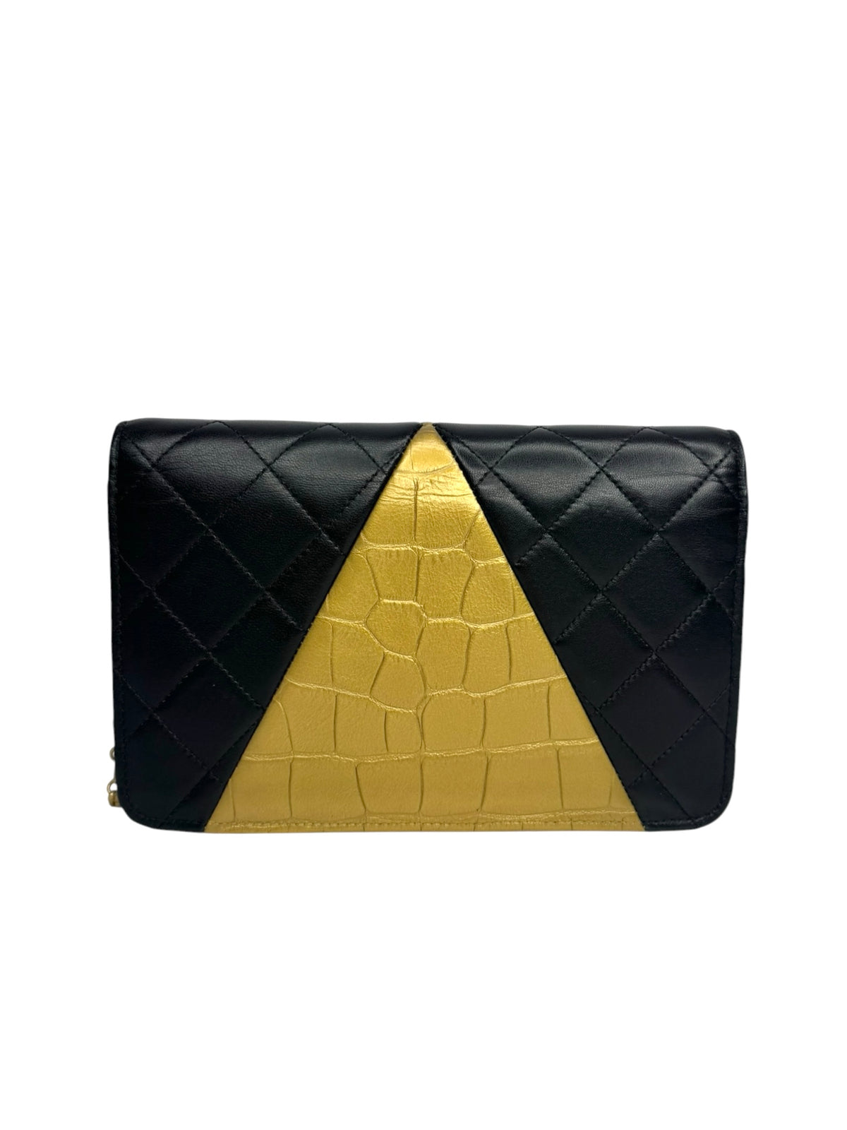 Chanel Crocodile Embossed Black and Gold Reissue Wallet on Chain T9278