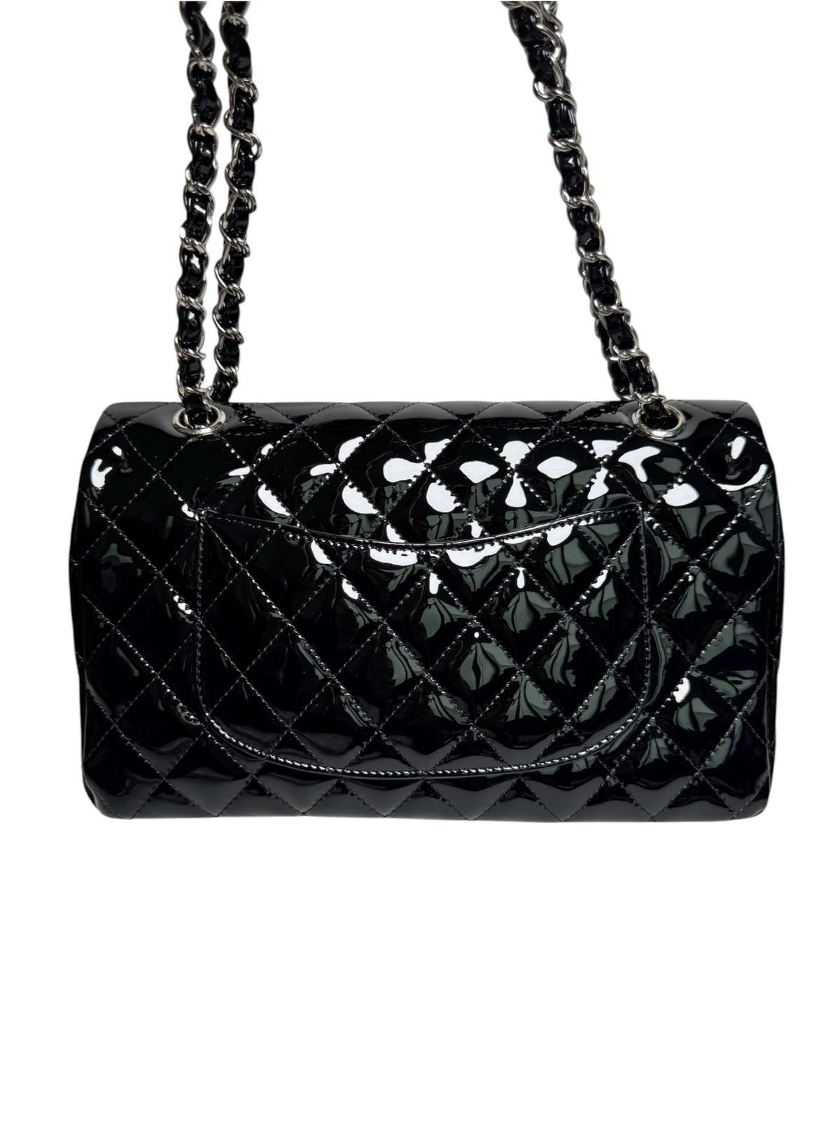 Chanel Black Patent Classic Medium Double Flap SHW T8328