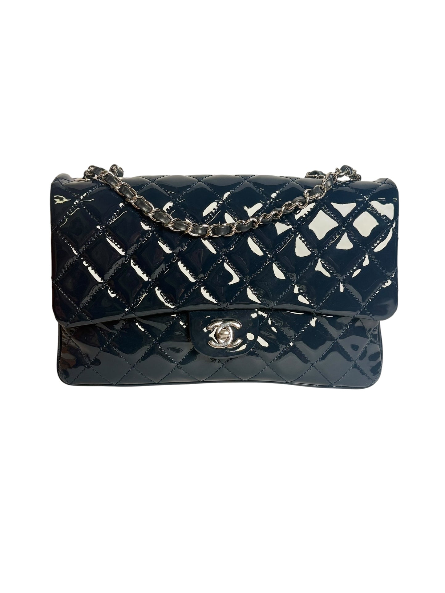 Patent Midnight Navy Accordion Flap