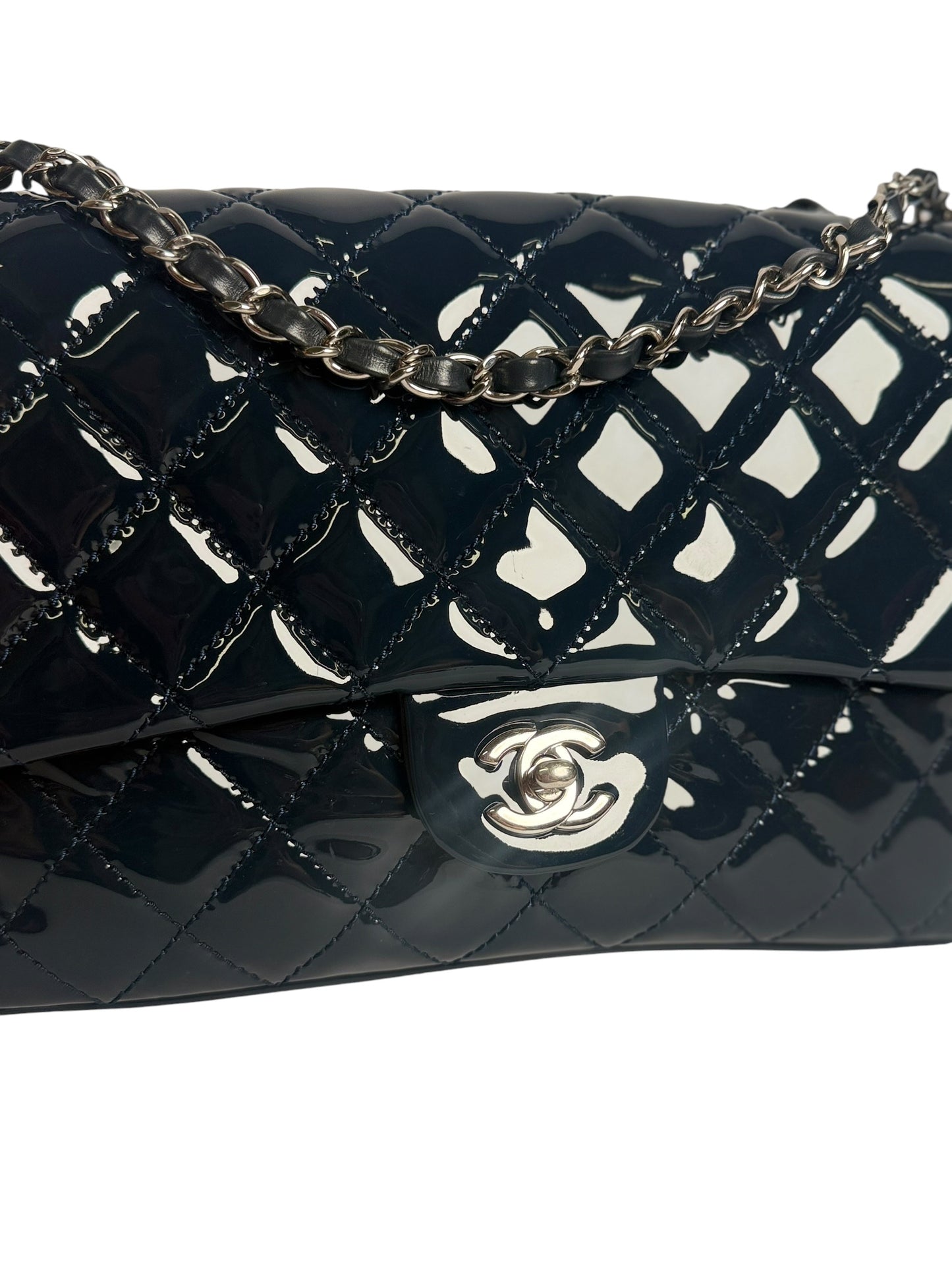Patent Midnight Navy Accordion Flap