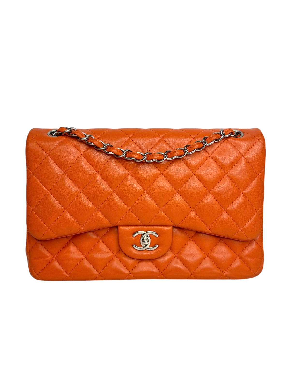 Chanel Orange Jumbo Double Flap SHW T9322