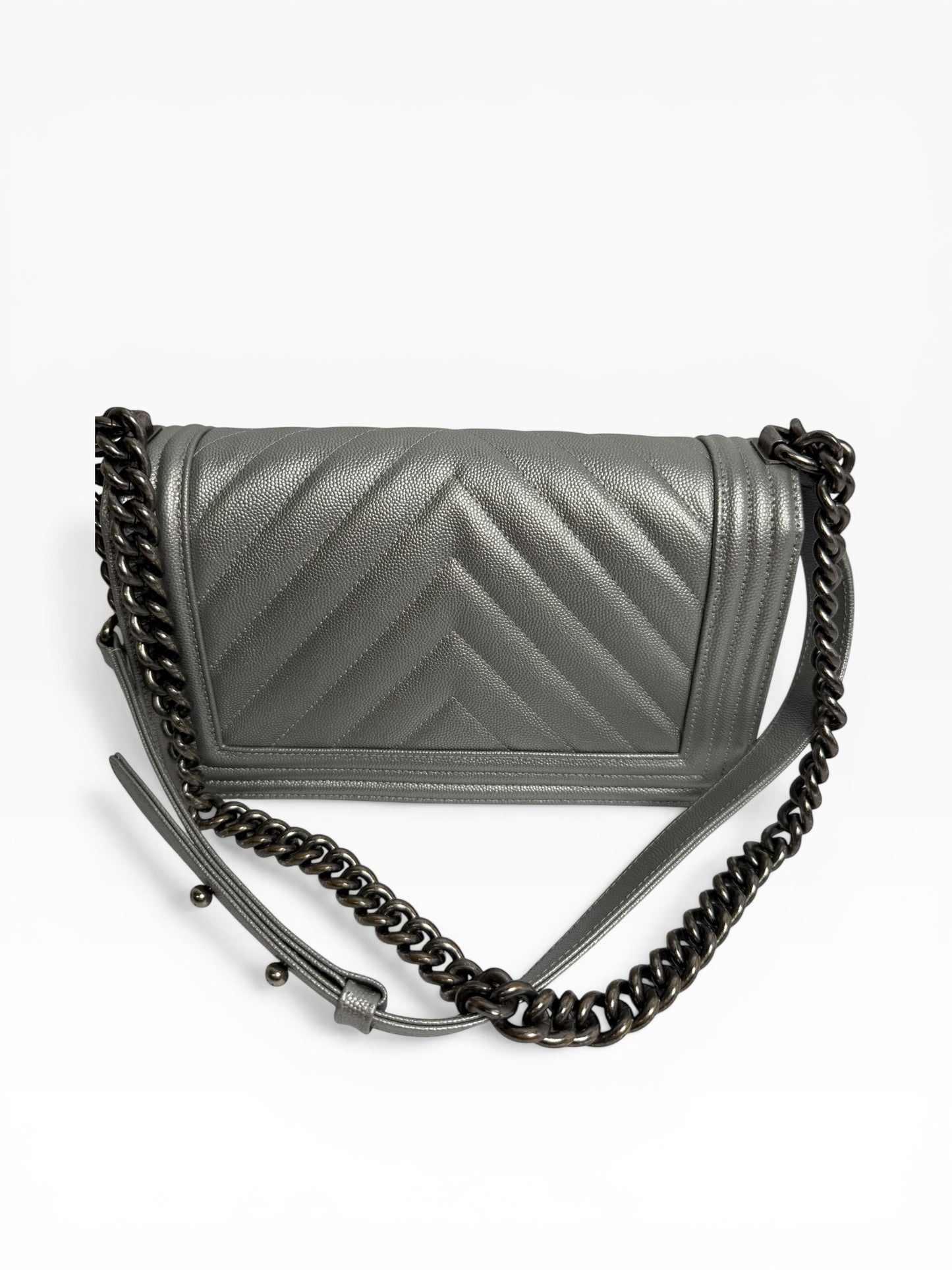 Chanel silver boy caviar chevron