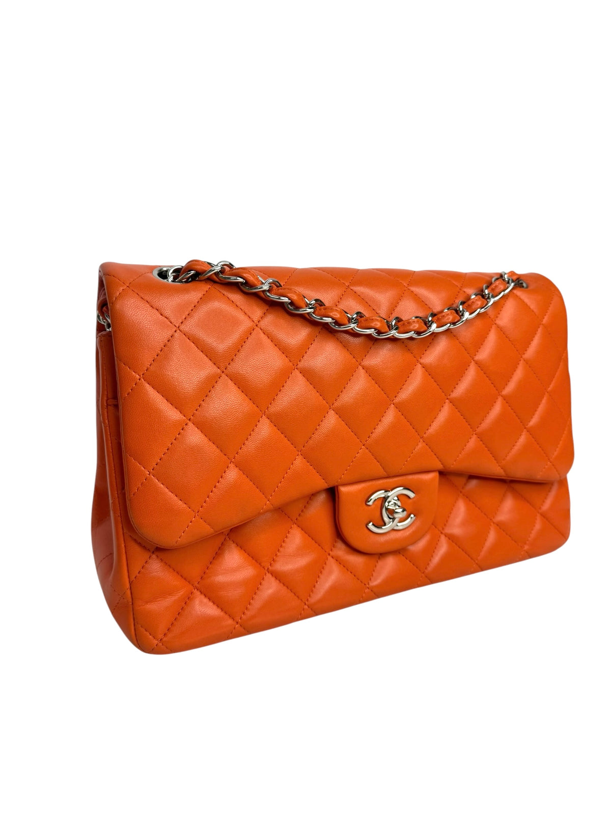 Chanel Orange Jumbo Double Flap SHW T9322