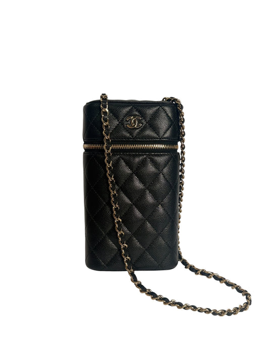 Chanel Black Caviar Phone Holder Zip Crossbody GHW T7975