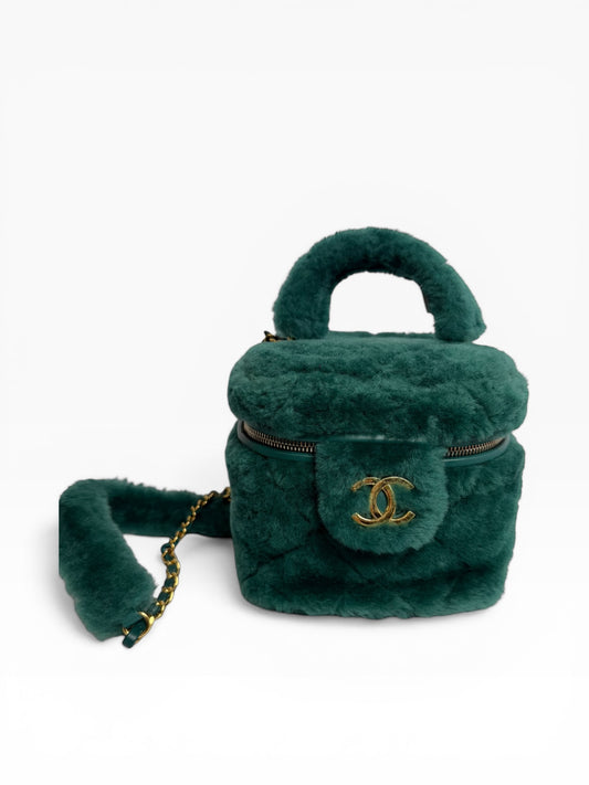 Chanel fur shearling top handle green