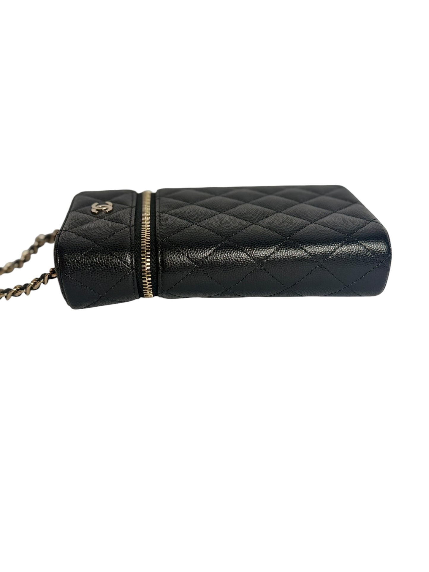 Chanel Black Caviar Phone Holder Zip Crossbody GHW