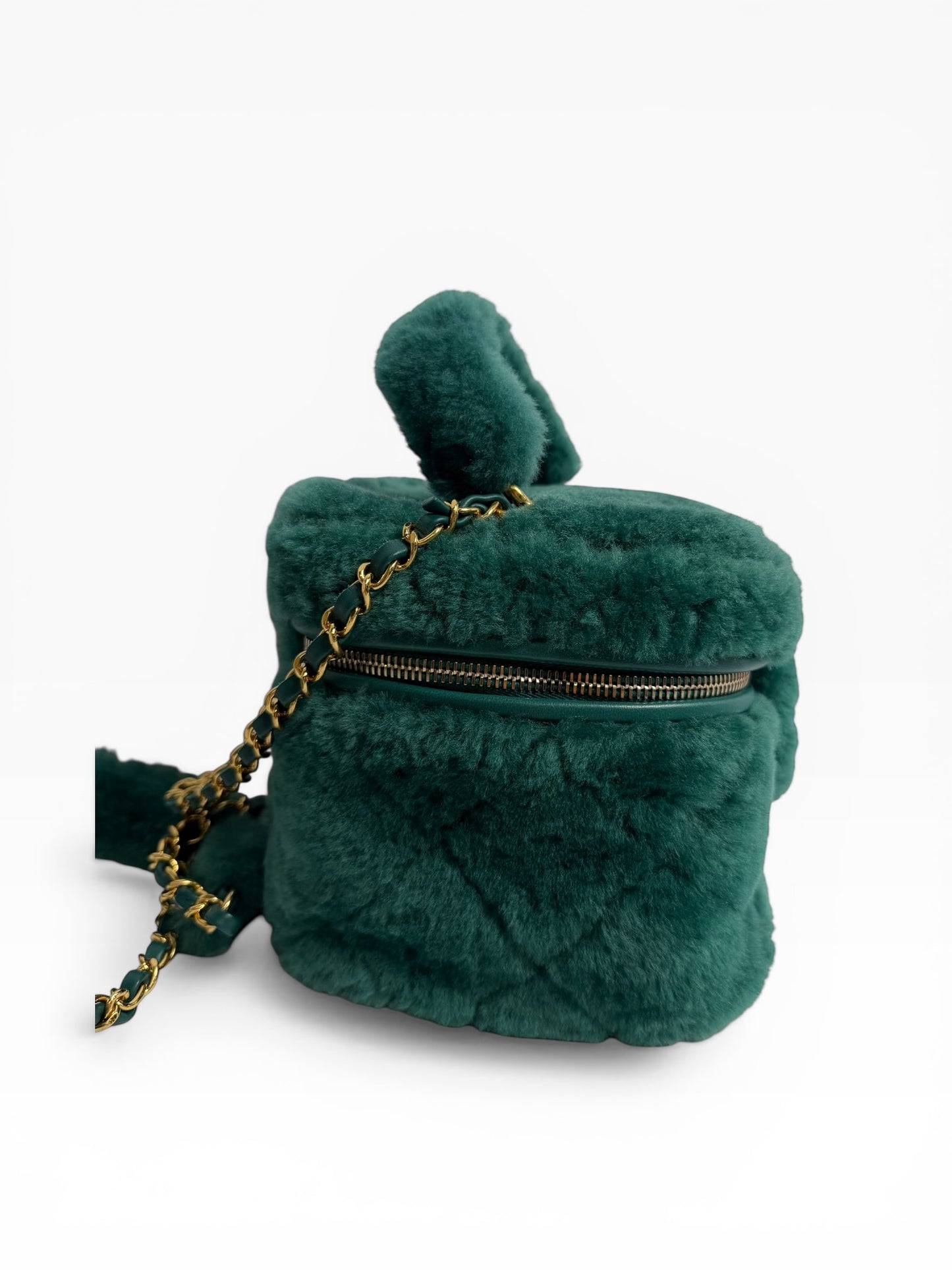 Chanel fur shearling top handle green