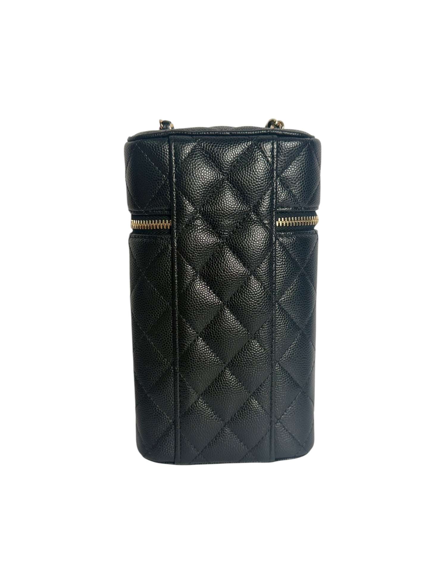 Chanel Black Caviar Phone Holder Zip Crossbody GHW