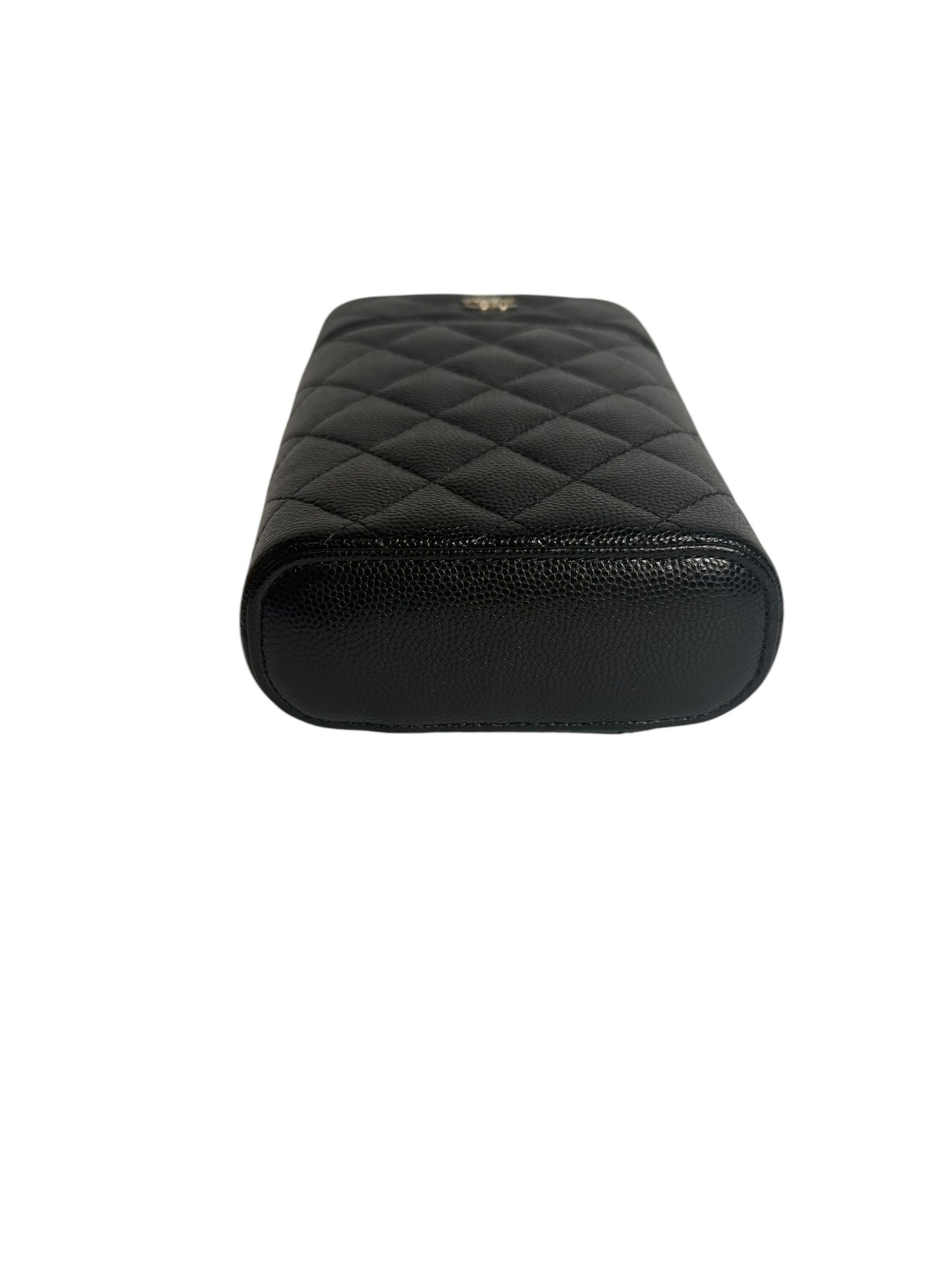 Chanel Black Caviar Phone Holder Zip Crossbody GHW