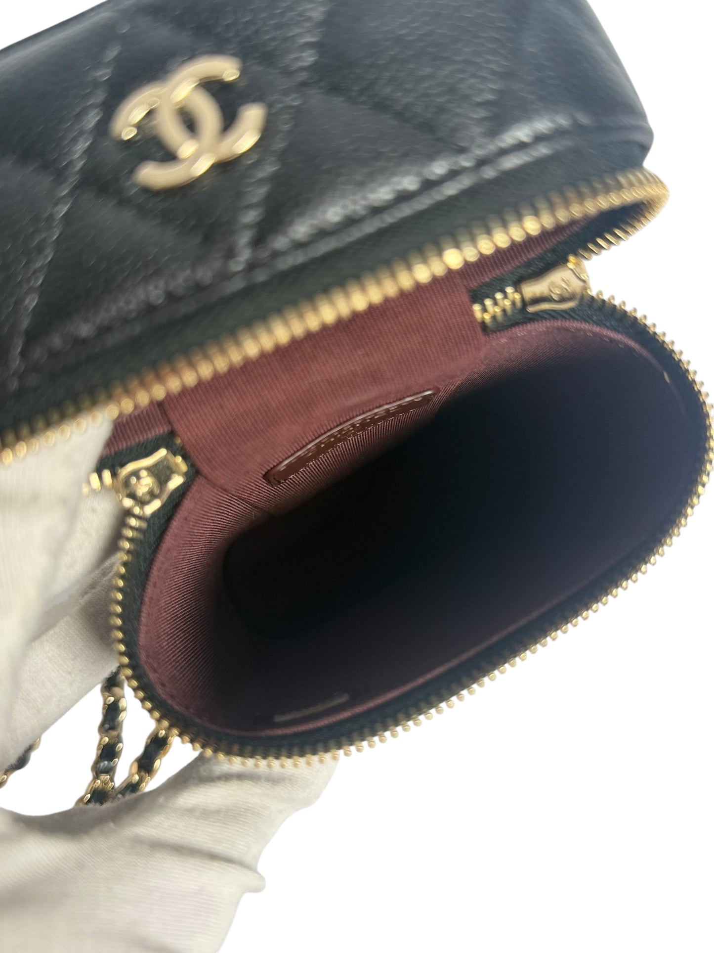 Chanel Black Caviar Phone Holder Zip Crossbody GHW